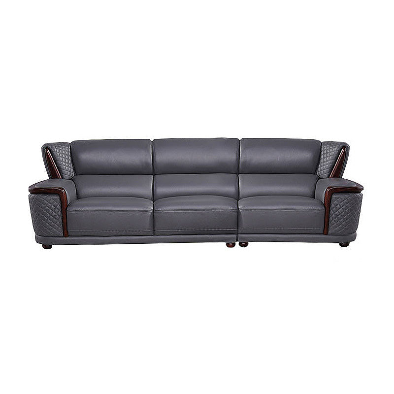 Genuine Leather Sectional Grey Cushion Back Sofa and Chaise for Living Room