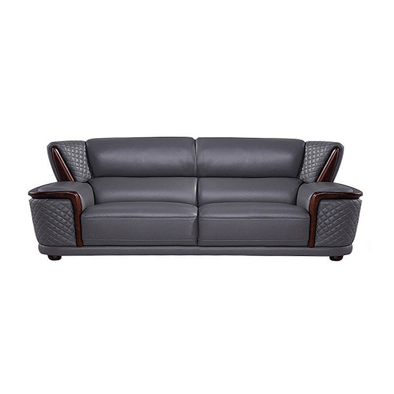 Genuine Leather Sectional Grey Cushion Back Sofa and Chaise for Living Room