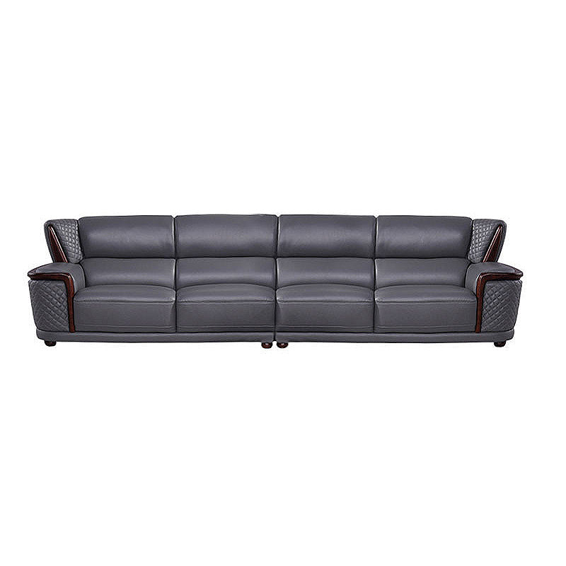 Genuine Leather Sectional Grey Cushion Back Sofa and Chaise for Living Room