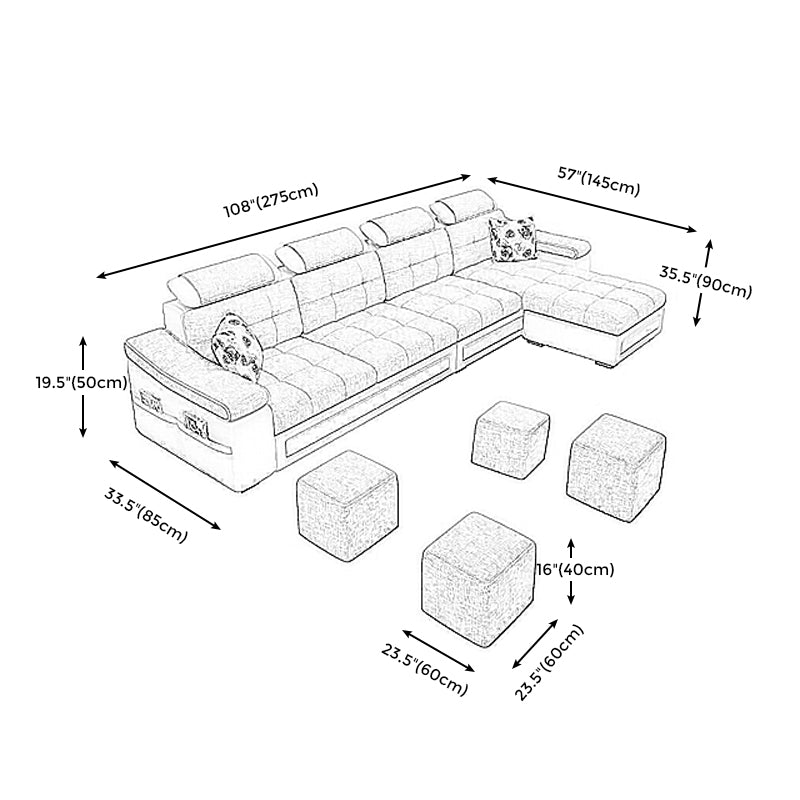 L-shape Faux Leather/Linen Blend Sectional Right Facing Sofa with Ottoman Included