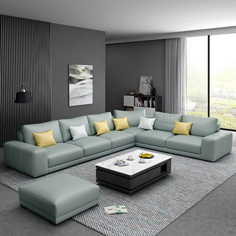 Contemporary Right Hand Facing Sectional Faux Leather Corner Sofa with Ottoman