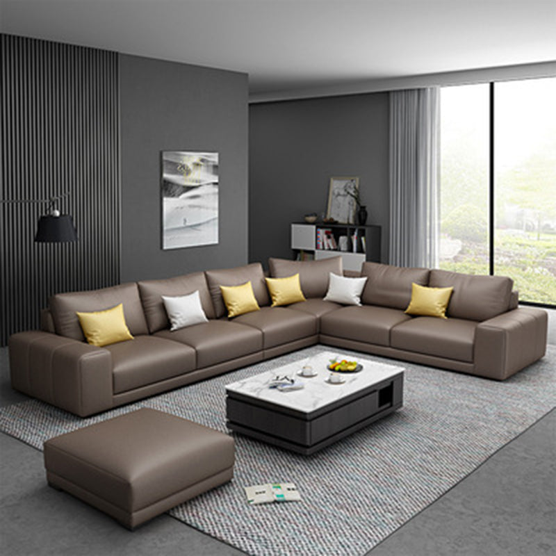 Contemporary Right Hand Facing Sectional Faux Leather Corner Sofa with Ottoman