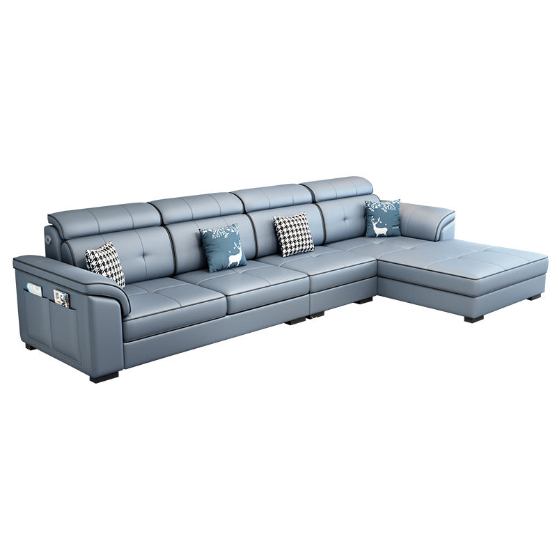 Modern L-shape Sectionas Faux Leather/Linen Sofa with Reversible Chaise and Storage