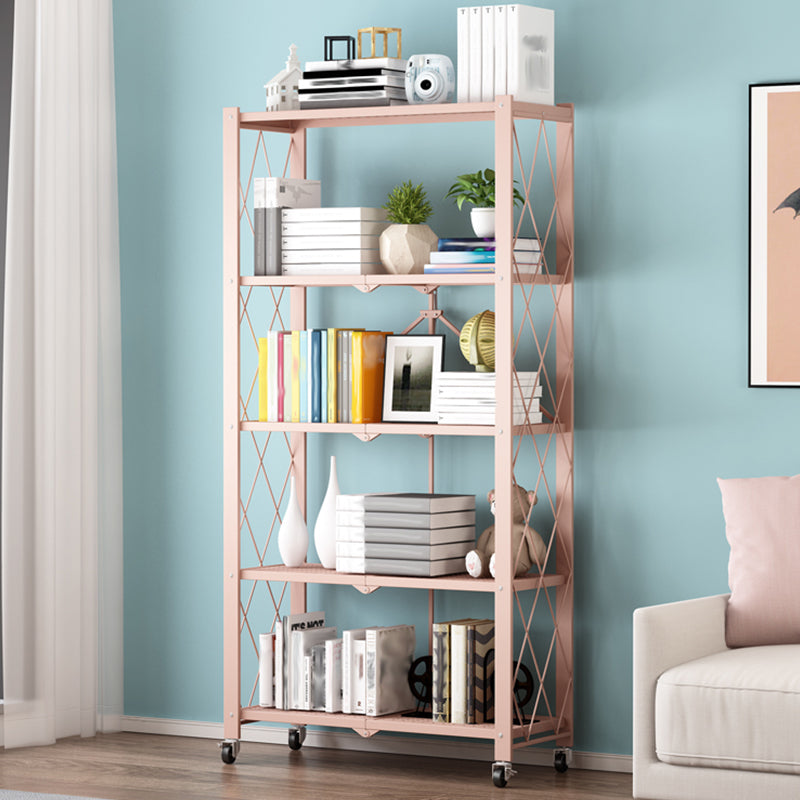 Foldable Bookshelf Scandinavian Style Bookcase for Home Office with Casters