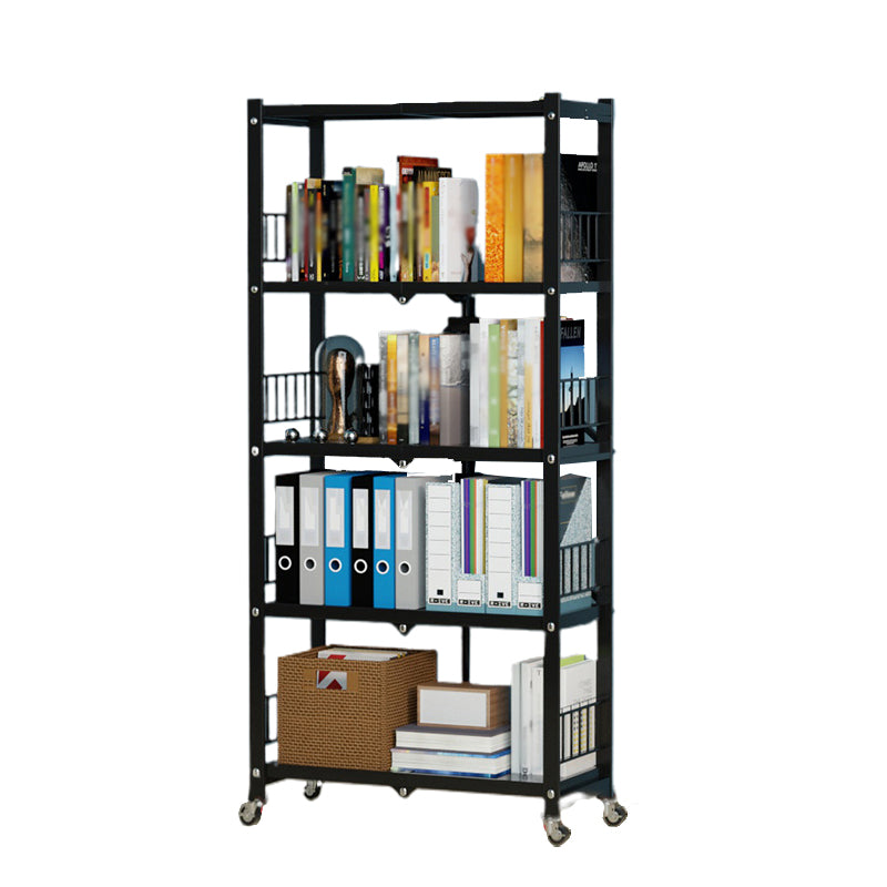 Foldable Bookshelf Scandinavian Style Bookcase for Home Office with Casters