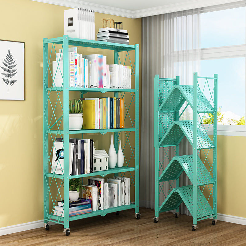 Foldable Bookshelf Scandinavian Style Bookcase for Home Office with Casters