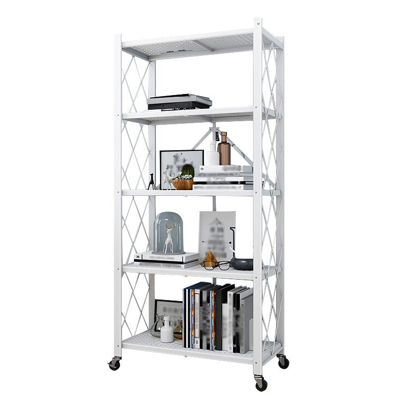 Foldable Bookshelf Scandinavian Style Bookcase for Home Office with Casters