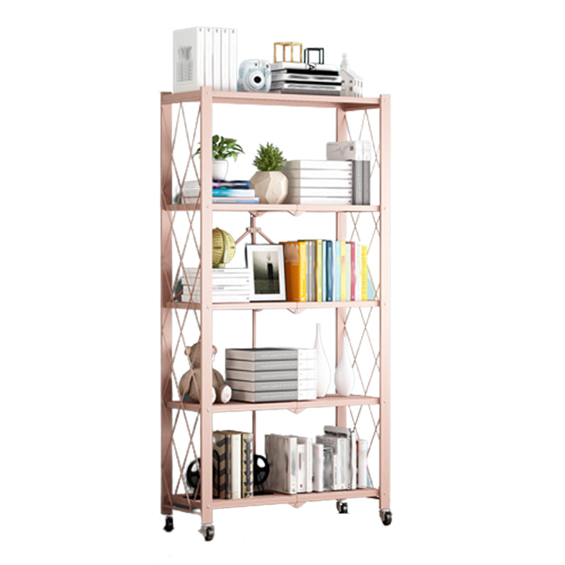 Foldable Bookshelf Scandinavian Style Bookcase for Home Office with Casters