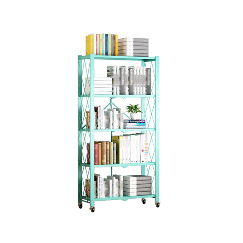 Foldable Bookshelf Scandinavian Style Bookcase for Home Office with Casters