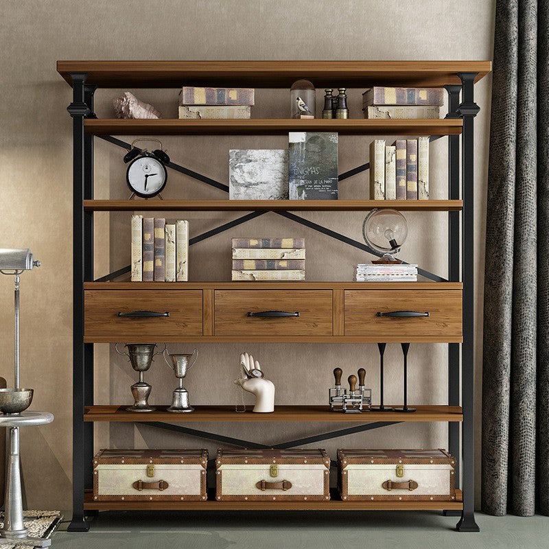 Solid Wood Bookshelf Industrial Style Open Back Bookcase for Home Office