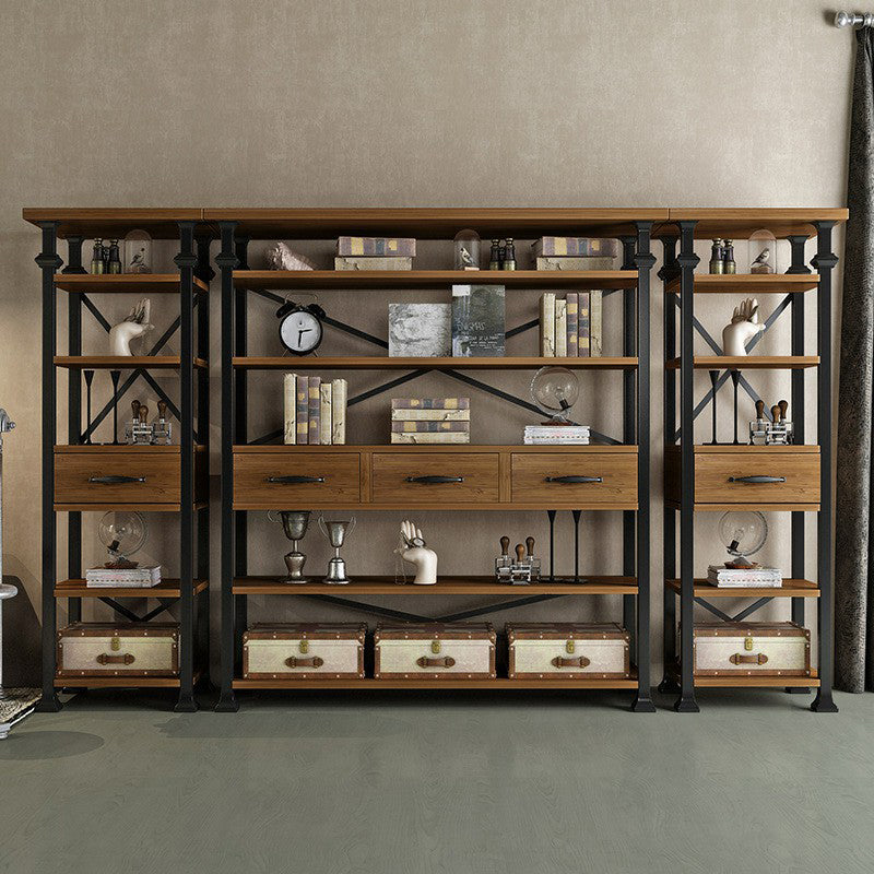 Solid Wood Bookshelf Industrial Style Open Back Bookcase for Home Office