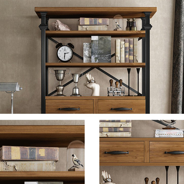 Solid Wood Bookshelf Industrial Style Open Back Bookcase for Home Office