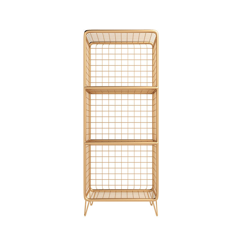 Glam Iron Standard Bookshelf Gold and Black Vertical Bookcase for Bedroom