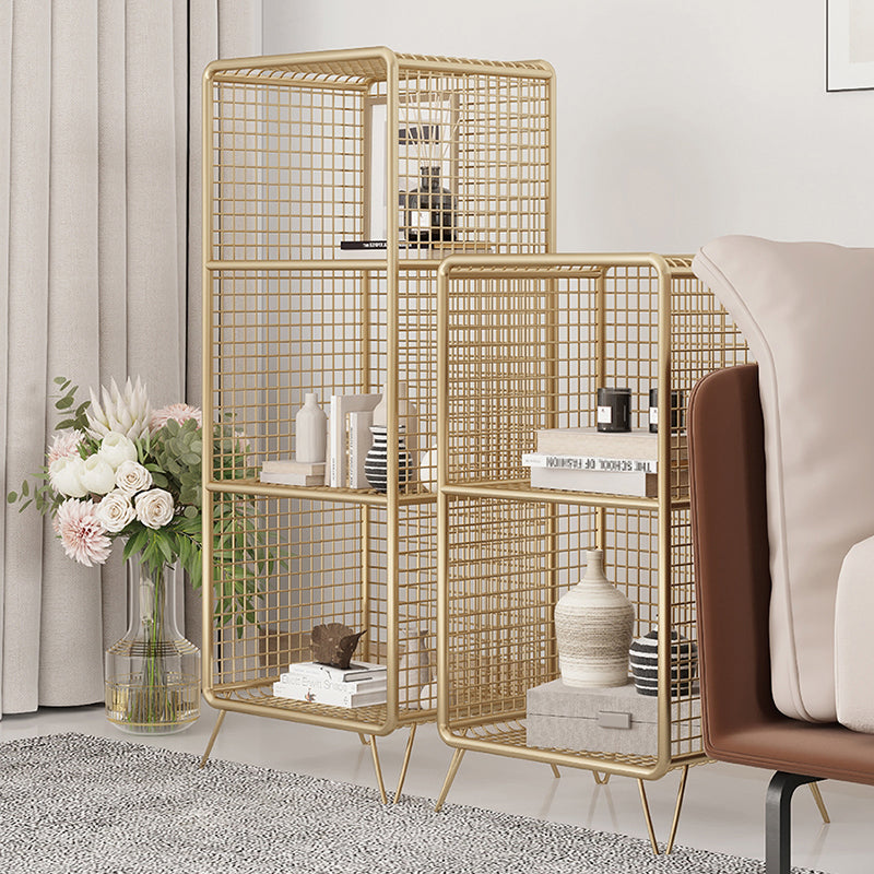 Glam Iron Standard Bookshelf Gold and Black Vertical Bookcase for Bedroom