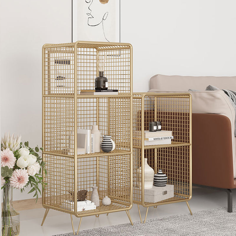 Glam Iron Standard Bookshelf Gold and Black Vertical Bookcase for Bedroom