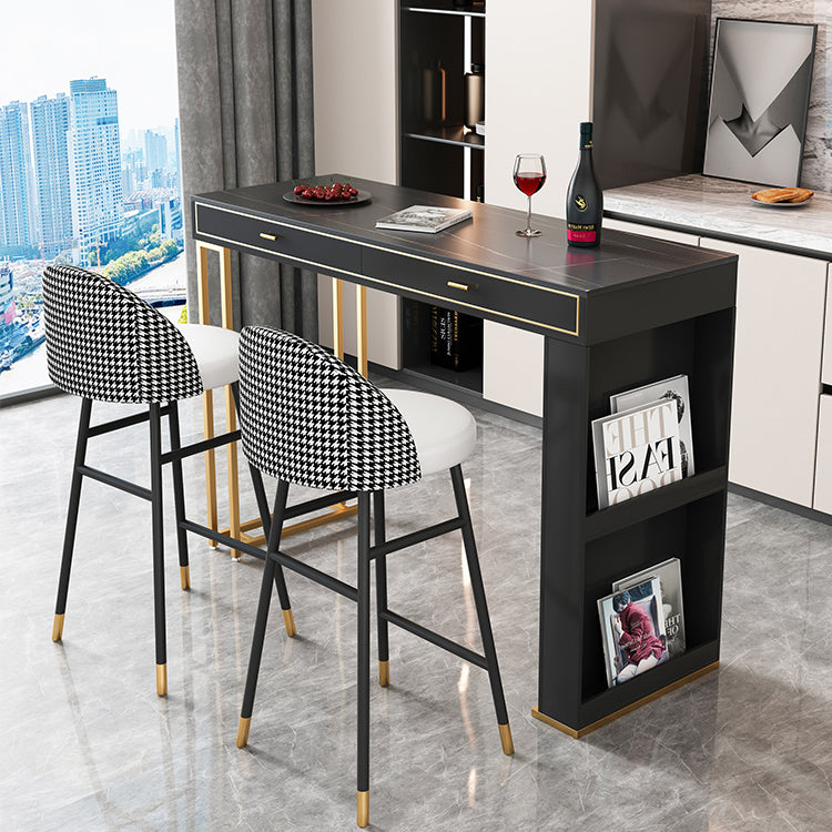 Glam Iron Bar Dining Table Faux Marble Top Indoor Bistro Table with 2-Drawer