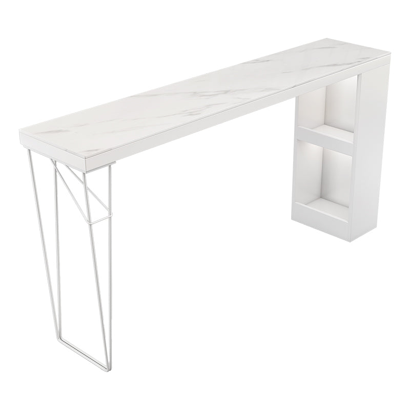 Industrial White Wood Bar Dining Table Stone Top Rectangle Indoor Bistro Table with Shelf