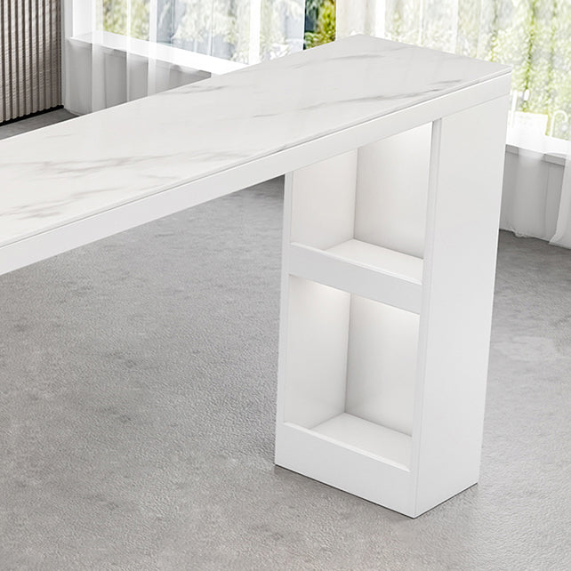 Industrial White Wood Bar Dining Table Stone Top Rectangle Indoor Bistro Table with Shelf