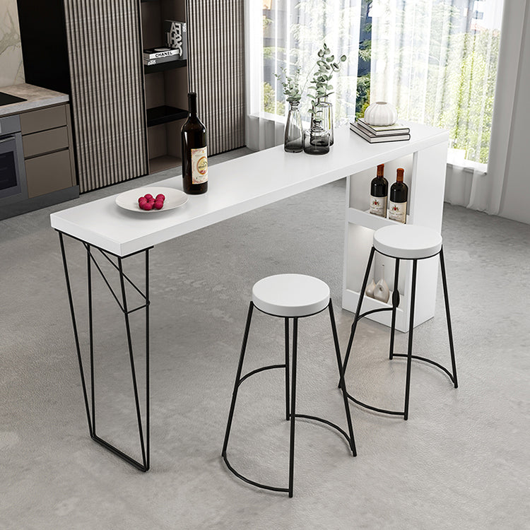 Industrial White Wood Bar Dining Table Stone Top Rectangle Indoor Bistro Table with Shelf