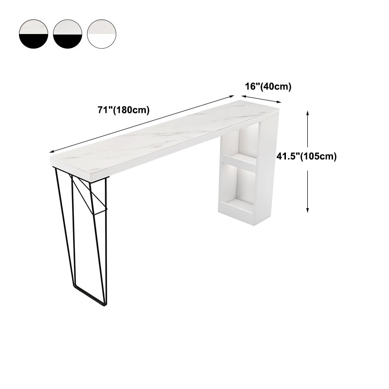 Industrial White Wood Bar Dining Table Stone Top Rectangle Indoor Bistro Table with Shelf