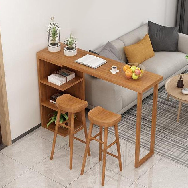 Modern Wood Bar Dining Table Rectangle Indoor Bistro Table with Shelf