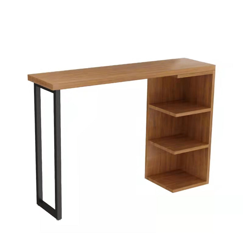 Modern Wood Bar Dining Table Rectangle Indoor Bistro Table with Shelf