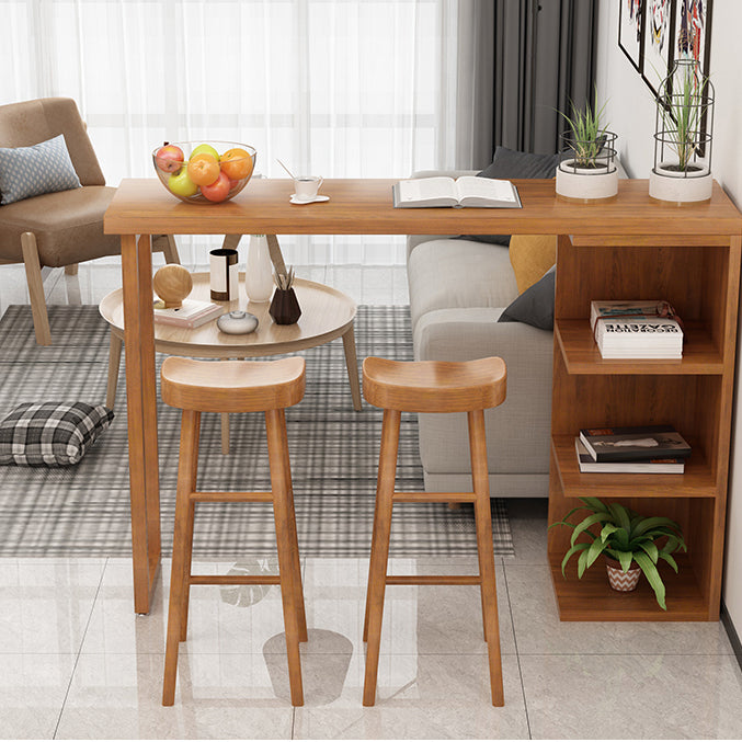 Modern Wood Bar Dining Table Rectangle Indoor Bistro Table with Shelf