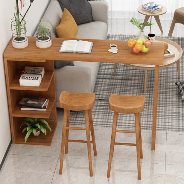 Modern Wood Bar Dining Table Rectangle Indoor Bistro Table with Shelf