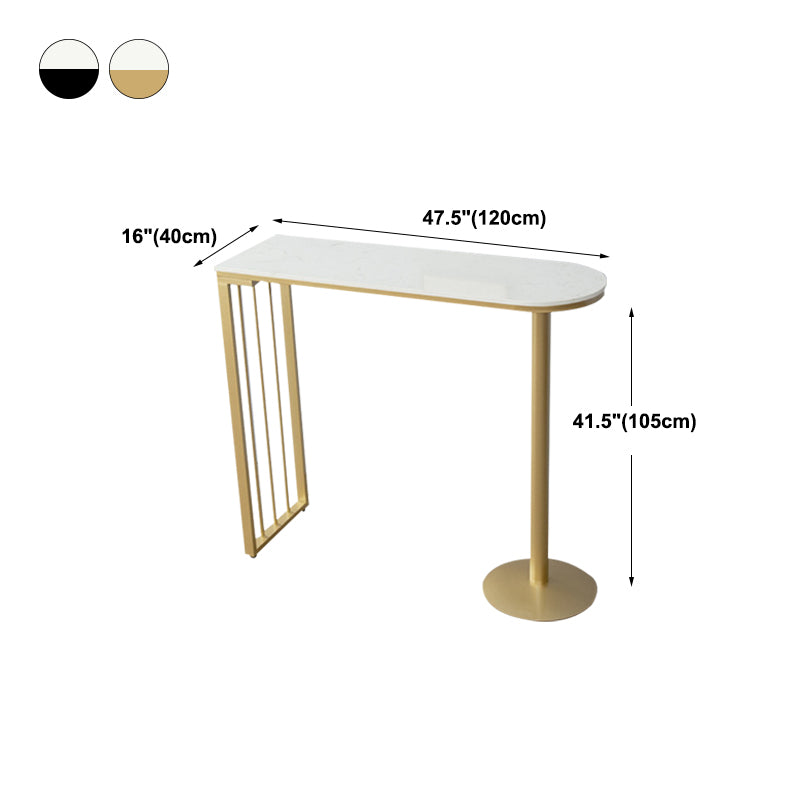 Glam Iron Bar Dining Table with White Stone Top Indoor Bistro Table Fixed Table