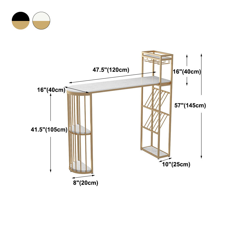 Modern Gold Iron Bar Dining Table Faux Marble Top Indoor Bistro Table with Wine Rack