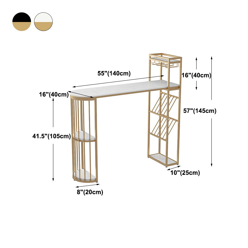 Modern Gold Iron Bar Dining Table Faux Marble Top Indoor Bistro Table with Wine Rack