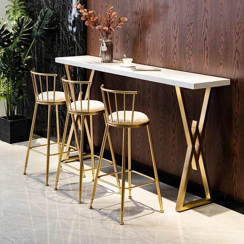 Glam Gold Iron Bar Dining Table White Wood Rectangle Indoor Bistro Table