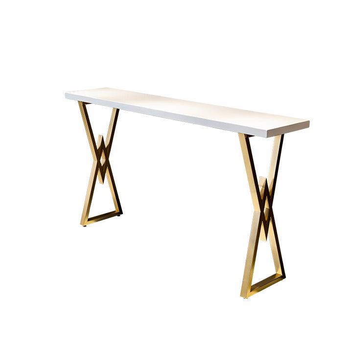 Glam Gold Iron Bar Dining Table White Wood Rectangle Indoor Bistro Table