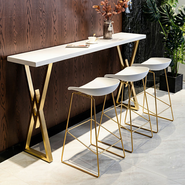 Glam Gold Iron Bar Dining Table White Wood Rectangle Indoor Bistro Table