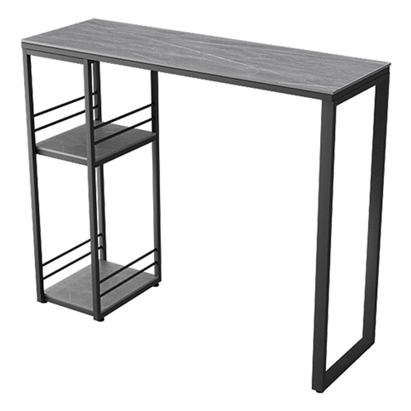 Industrial Black Iron Bar Dining Table Stone Top Rectangle Indoor Bistro Table with Shelf