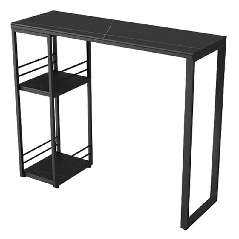 Industrial Black Iron Bar Dining Table Stone Top Rectangle Indoor Bistro Table with Shelf