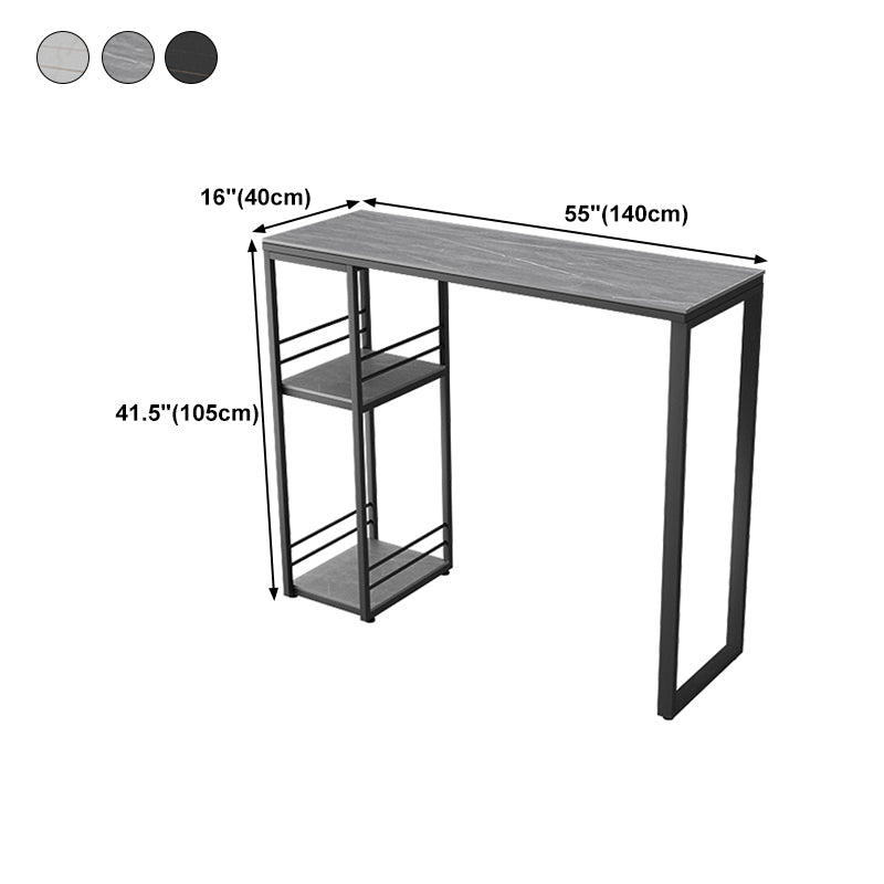 Industrial Black Iron Bar Dining Table Stone Top Rectangle Indoor Bistro Table with Shelf