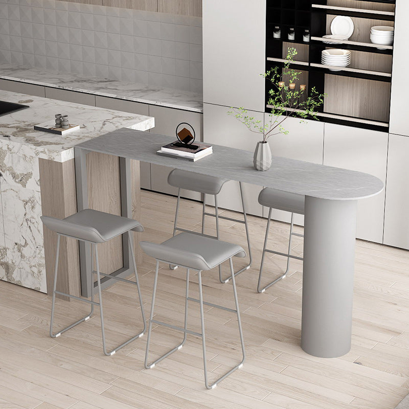 Modern Iron Bar Dining Table with Stone Top Indoor Bistro Table Fixed Table