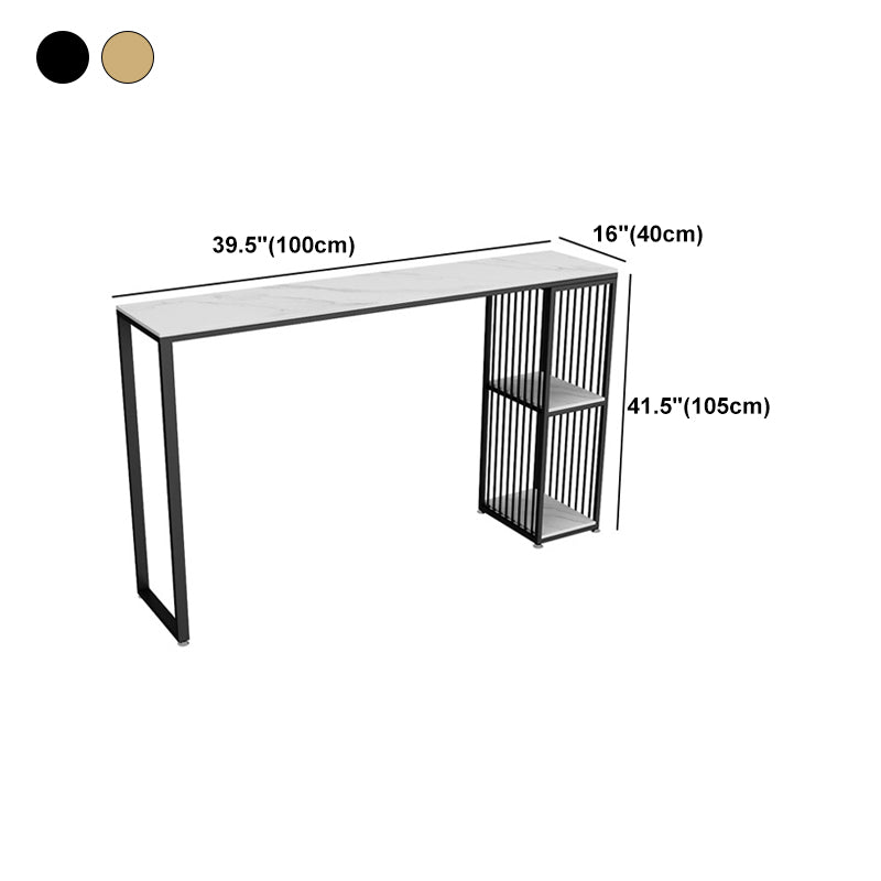 Modern Iron Bar Dining Table White Stone Top Rectangle Indoor Bistro Table with Shelf