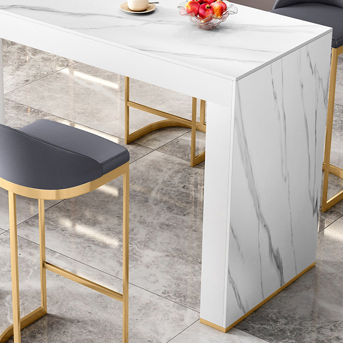 Glam Wood Bar Dining Table with White Stone Top Rectangle Indoor Bistro Table