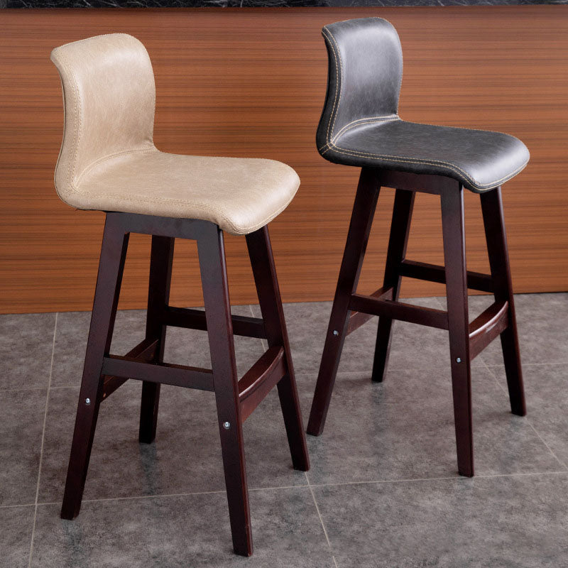 Scandinavian Rubberwood Home Stool Matte Finish Leather Barstool