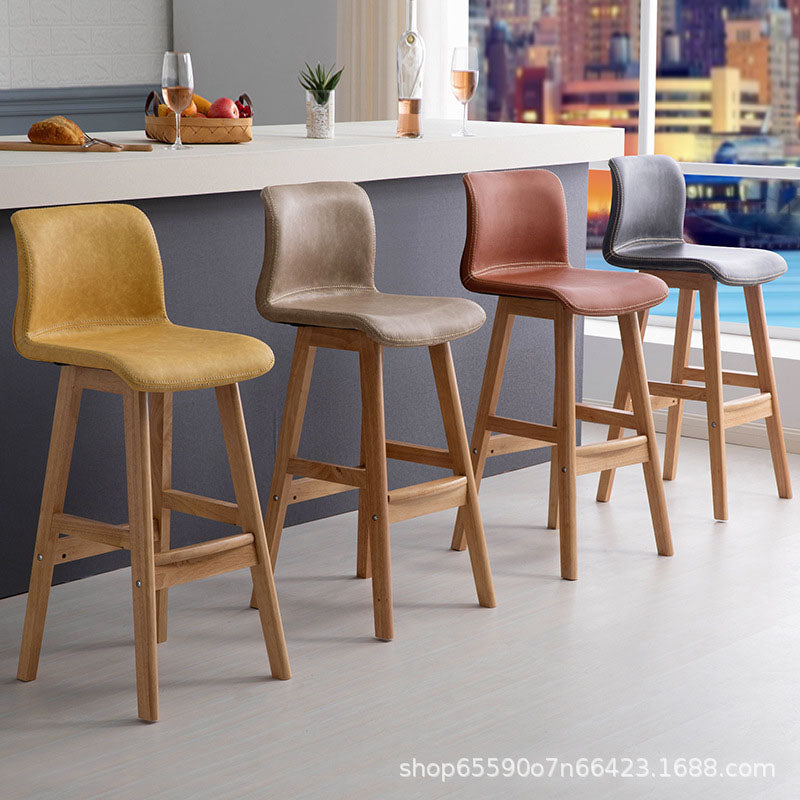 Scandinavian Rubberwood Home Stool Matte Finish Leather Barstool