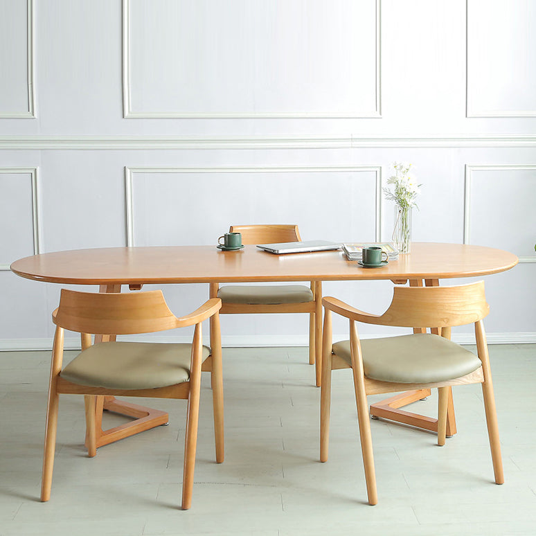 Contemporary Oval Dining Table Solid Wood Dining Table with Sled Base