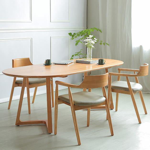 Contemporary Oval Dining Table Solid Wood Dining Table with Sled Base