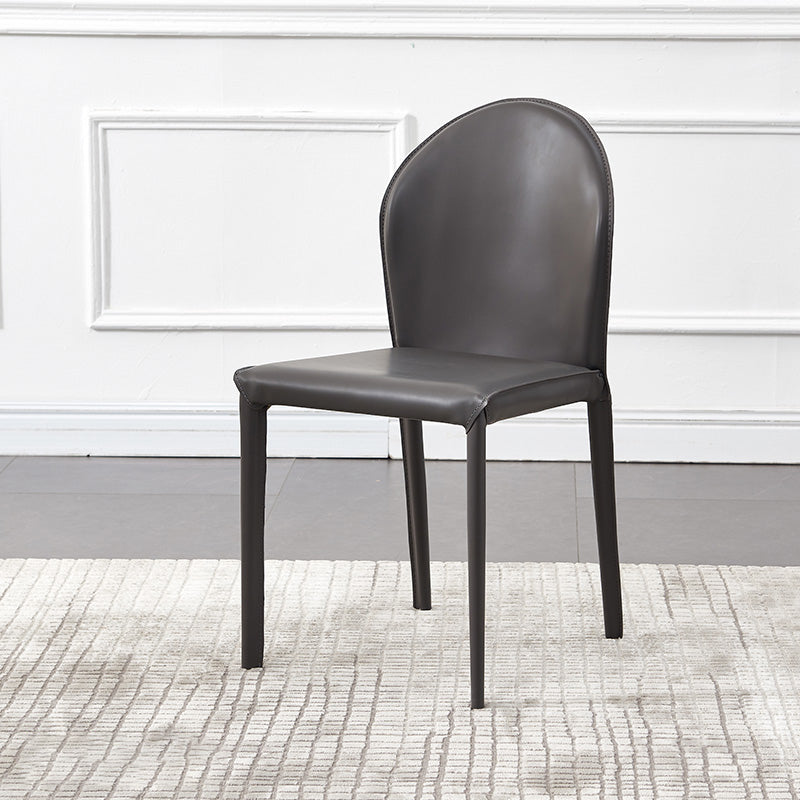 Contemporary Armless Solid Back Chair for Home Leather Dining Side Chair