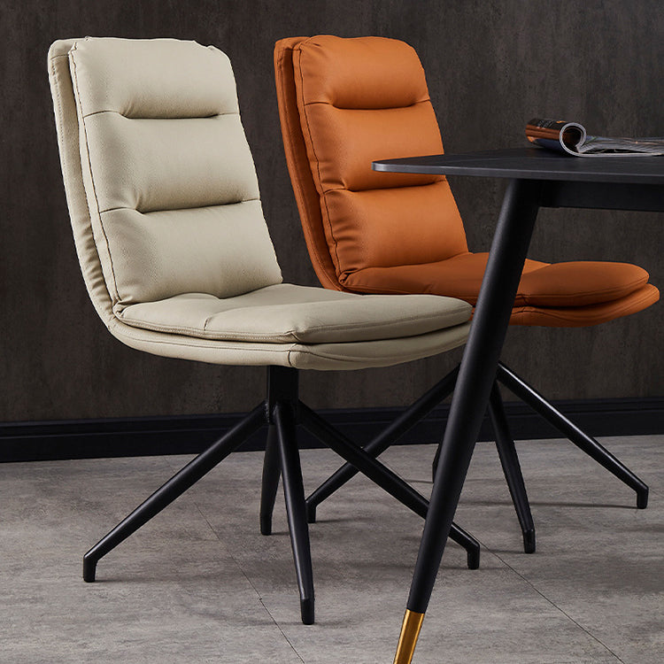 Minimalist Style Armless Solid Back Chair for Home Faux Leather Side Chair