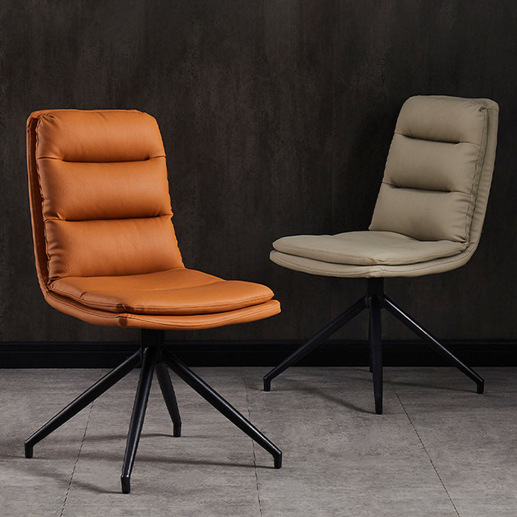 Minimalist Style Armless Solid Back Chair for Home Faux Leather Side Chair