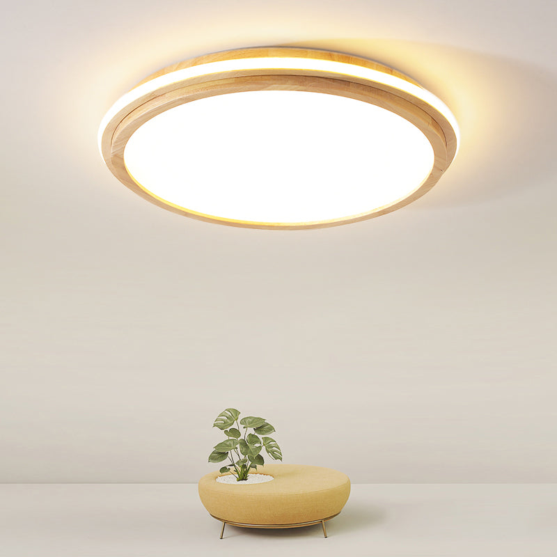 Japanese Style Round Ceiling Light Wood LED Flush Mount Light for Living Room