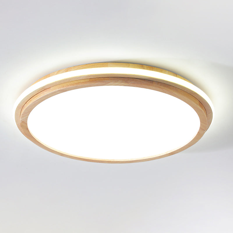 Japanese Style Round Ceiling Light Wood LED Flush Mount Light for Living Room