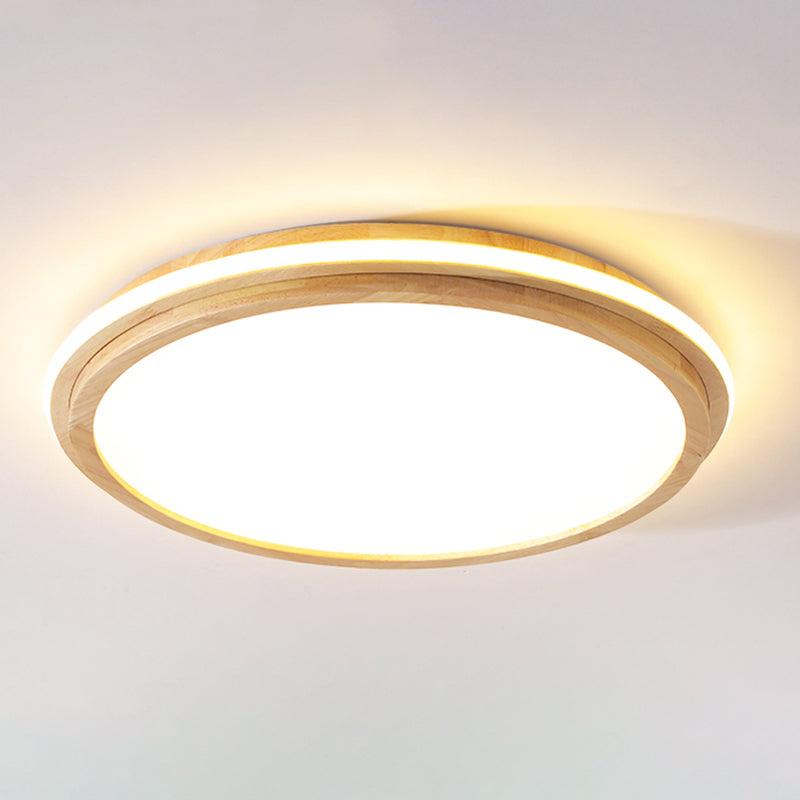 Japanese Style Round Ceiling Light Wood LED Flush Mount Light for Living Room